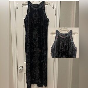 Vtg Sacred Threads Maxi Dress Women’s M/L Velvet Crochet Floral Whimsigoth Moody